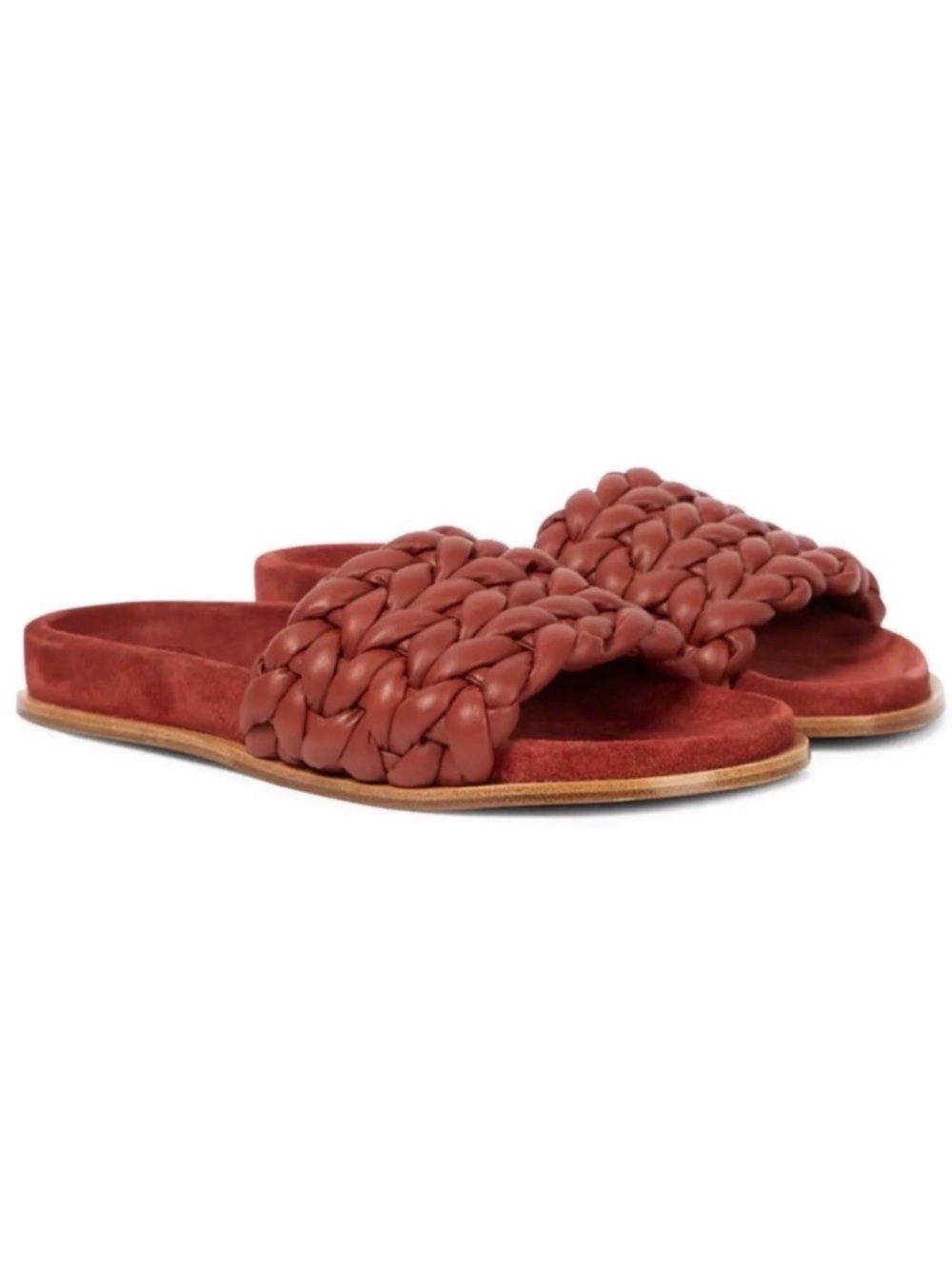 CHLOE RED BRAIDED LEATHER SLIDES